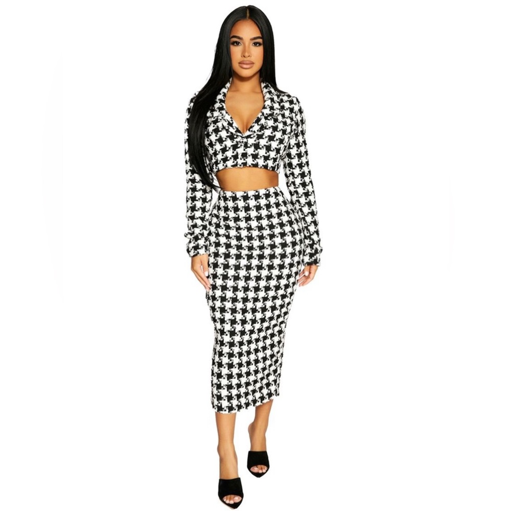 Naked Wardrobe The Houndstooth Midi Skirt